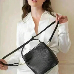 AOTA Elena Croc Top Handle Bucket Bag ~ Black ~ NEW IN PACKAGING! Anthropologie